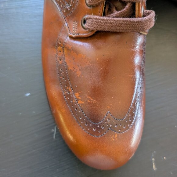 Vintage 50s Brown leather wingtip oxfords shoes deadstock lace up 1950s heels - Picture 6 of 9